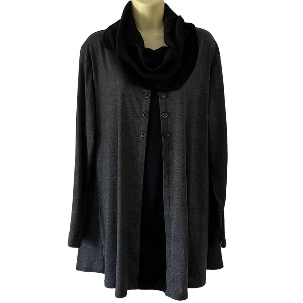 Bebonnie XXXL Gray & Black Cowl Neck Knit Tunic Top